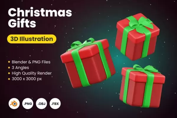 3D圣诞礼物（PNG.OBJ,FBX）免费下载