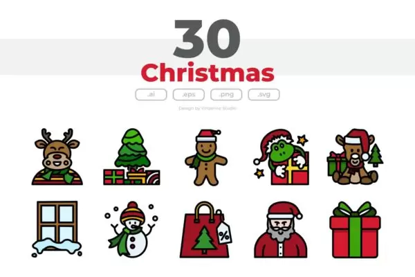 30 个圣诞节节日元素图标（AI,EPS,PDF,PNG,SVG）免费下载