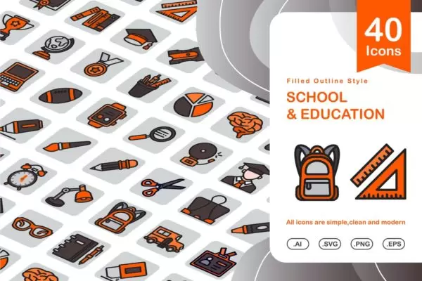 学校和教育填充轮廓图标集 (AI,EPS,PNG,SVG)免费下载