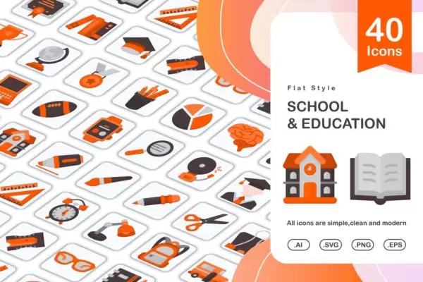 一套教育和学校图标 (AI,EPS,PNG,SVG)免费下载