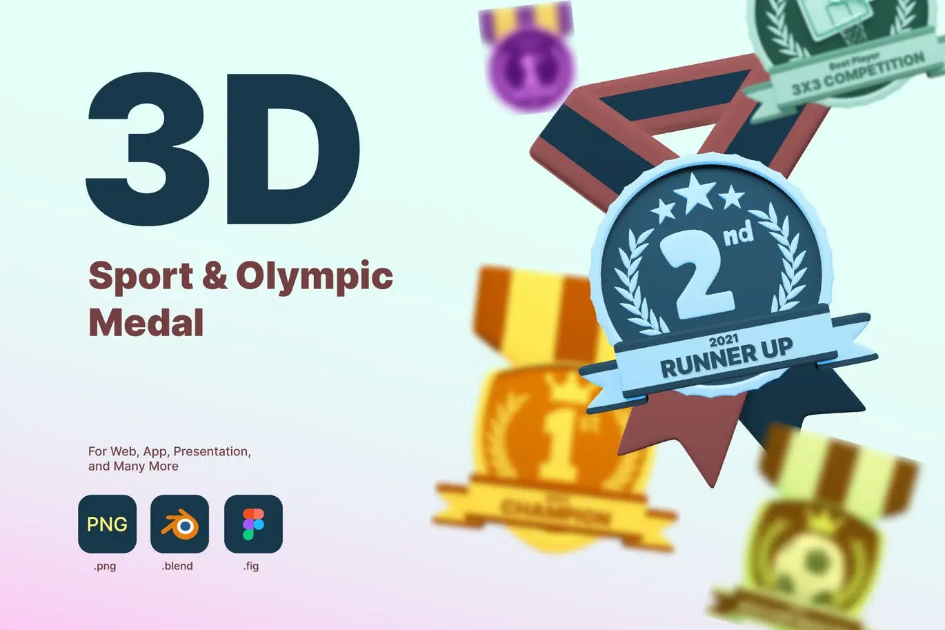 时尚高端3D立体运动奖牌图标icon大集合插图