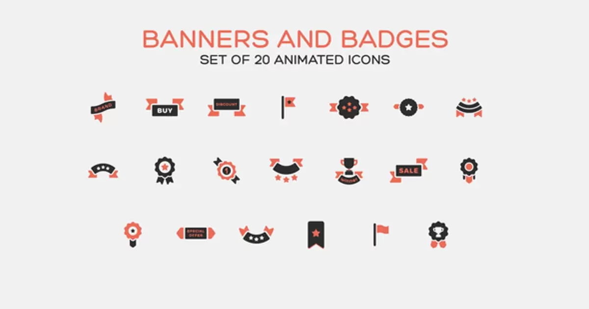 横幅和徽章图标AE视频模版Banners and Badges Icons插图