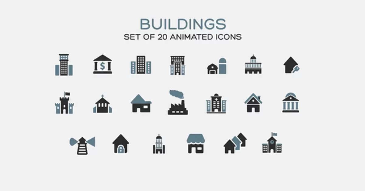建筑物图标AE视频模版Buildings Icons插图