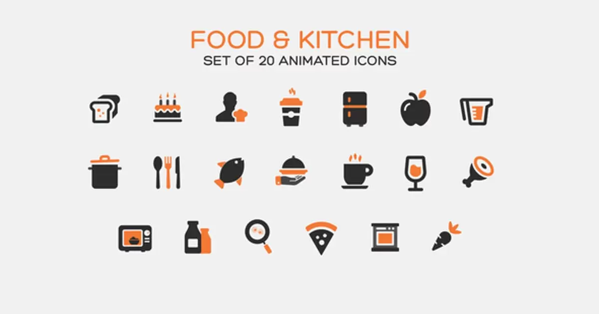 食物和厨房动画图标AE视频模版Food and Kitchen Icons