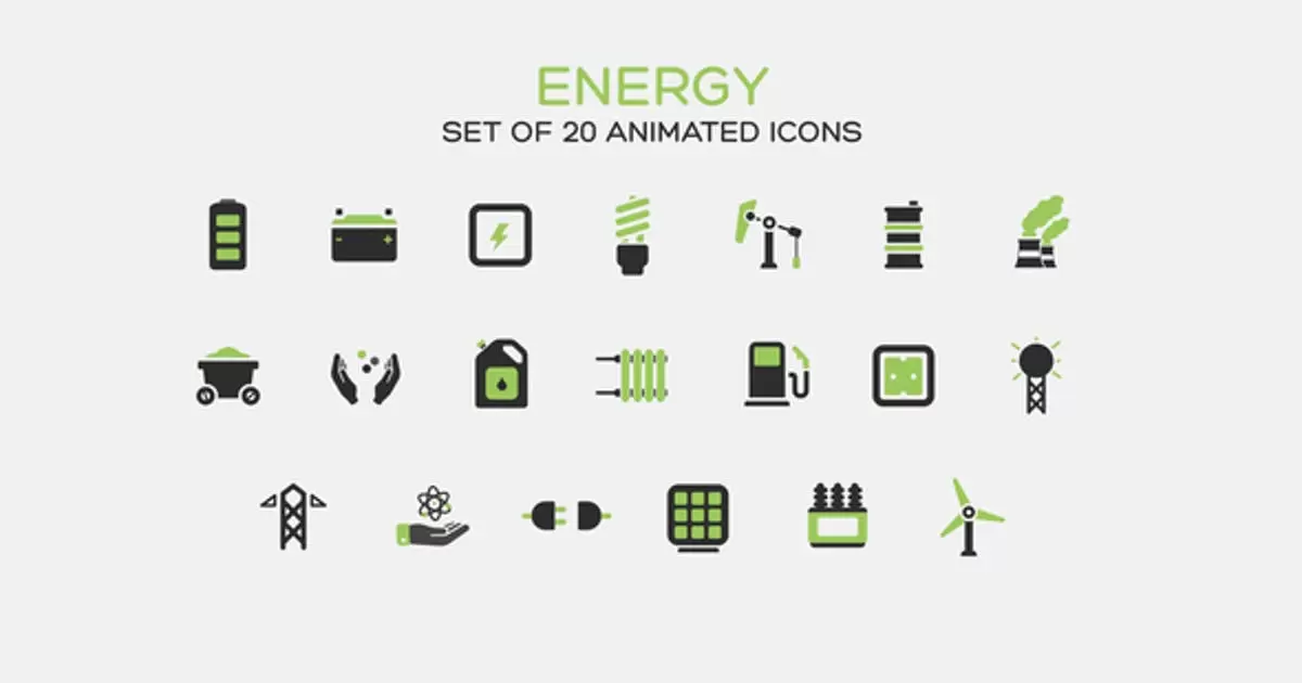 电能能源动画能量图标AE视频模版Energy Icons插图