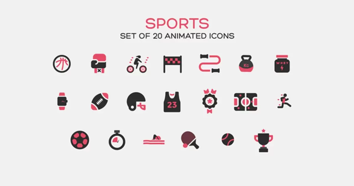 运动健身橄榄球卡通动画图标AE视频模版Sports Icons插图