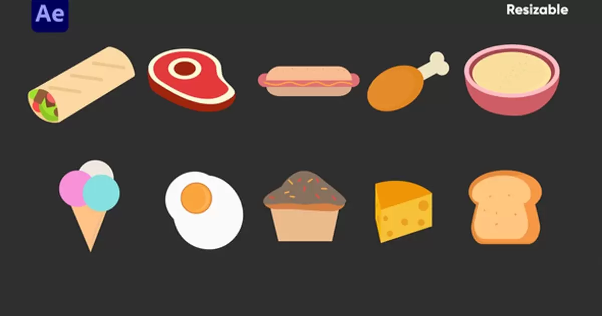 食品包装动画元素图标包AE视频模版Food Icons Pack插图