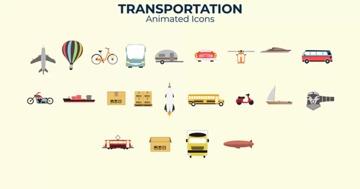 运输平面设计图标AE视频模版Transportation Flat Design Icons插图