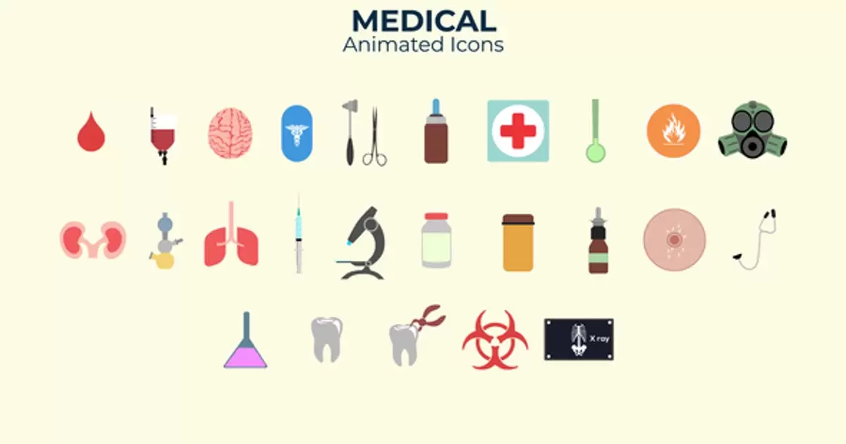 医用平面设计图标动画AE视频模版Medical Flat Design Icons插图