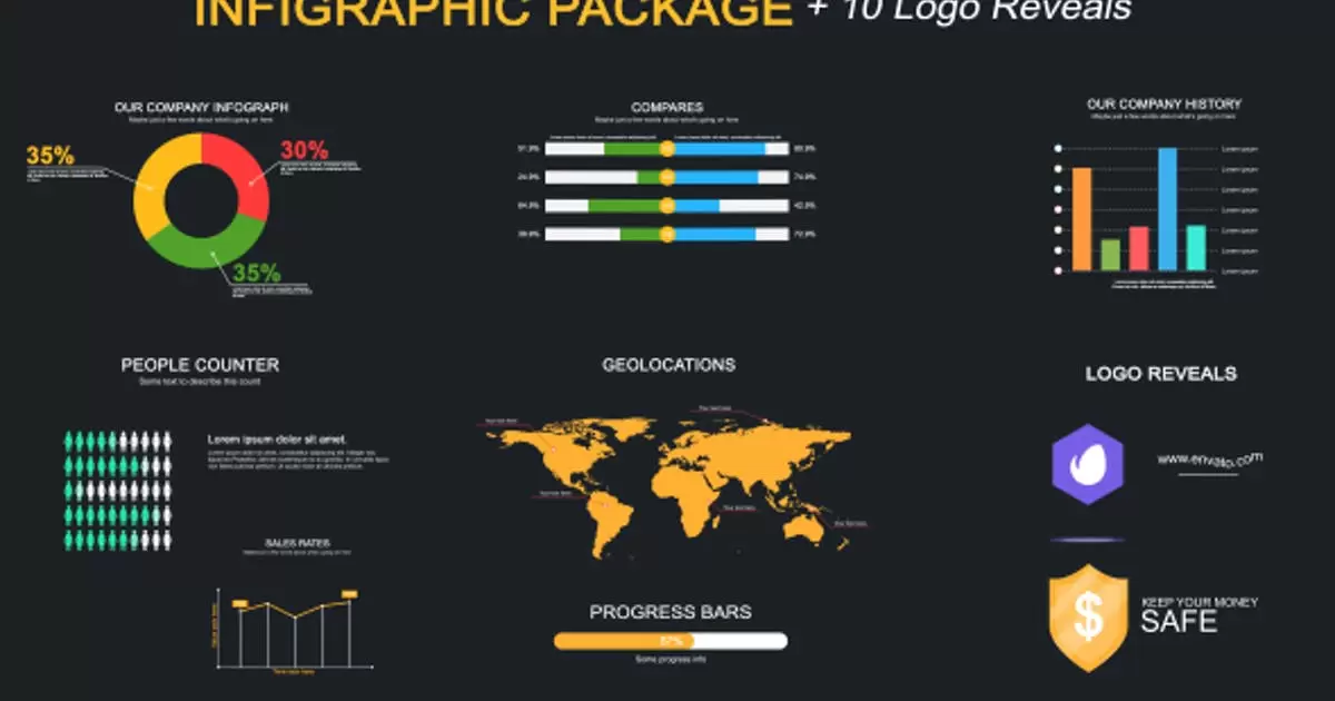 一组动画信息图表包AE视频模版Infographic Package