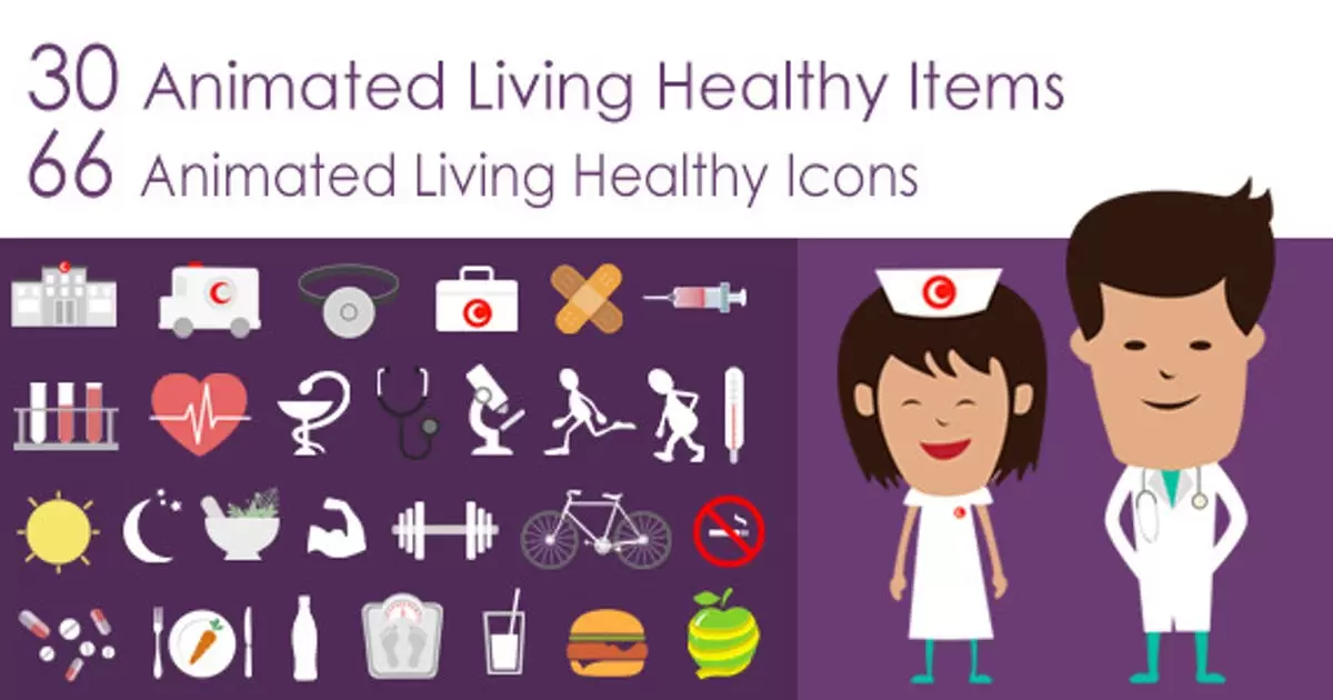 生活健康信息图图标动画AE视频模版Living Healthy Infographics插图