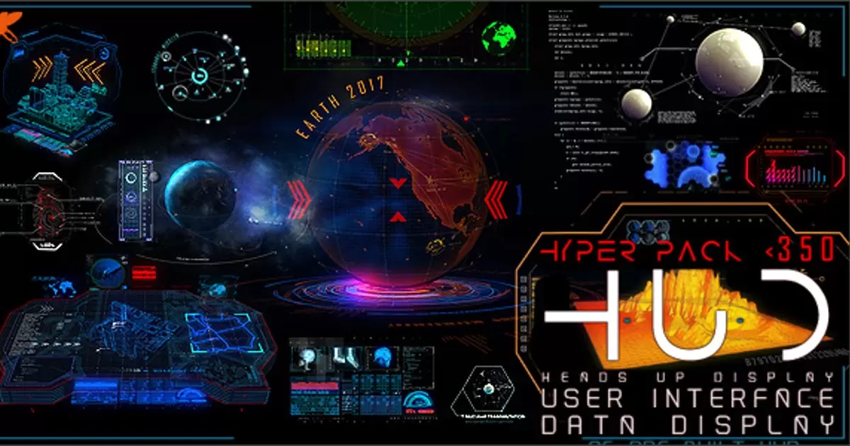 HUD 未来高科技科幻电影数据图表动画AE视频模版HUD Hyper Pack 350插图