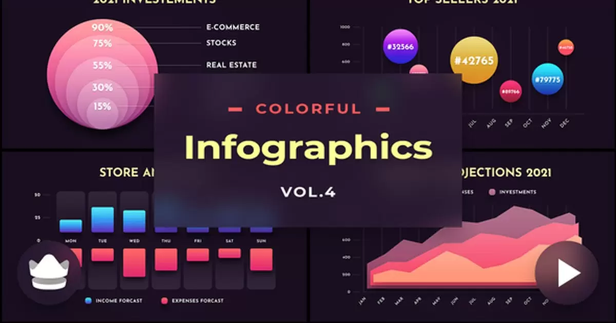 彩色信息图表第4卷三维动画数据图AE视频模版Colorful Infographics Vol.4插图