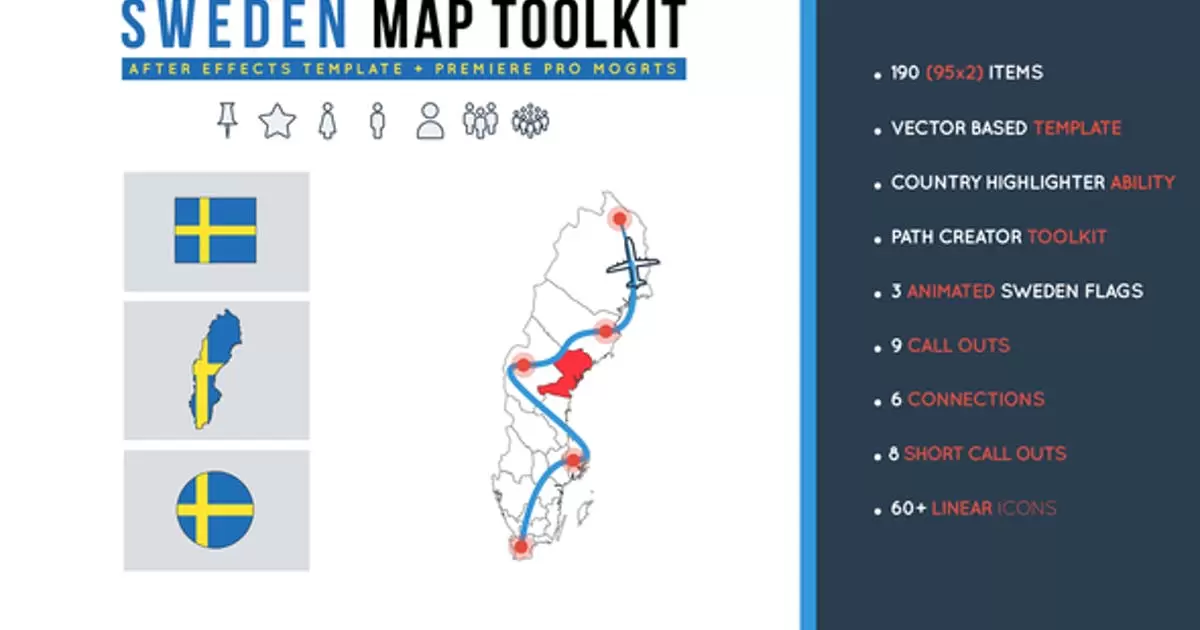 瑞典地图工具构建包AE视频模版Sweden Map Toolkit