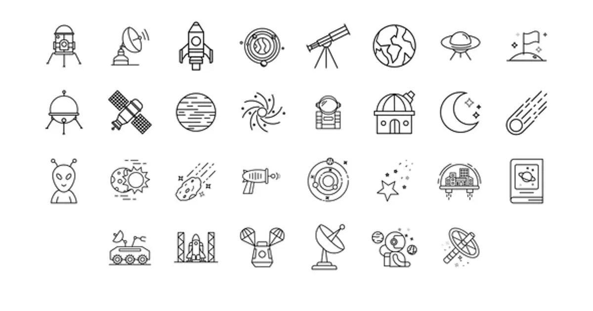 空间和宇宙线图标AE视频模版Space & Universe Line Icons