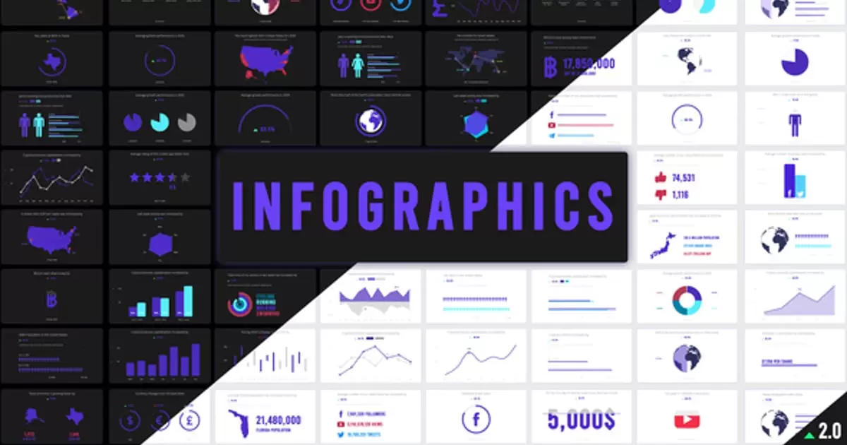 信息图表波形图等动画数据图AE视频模版Infographics