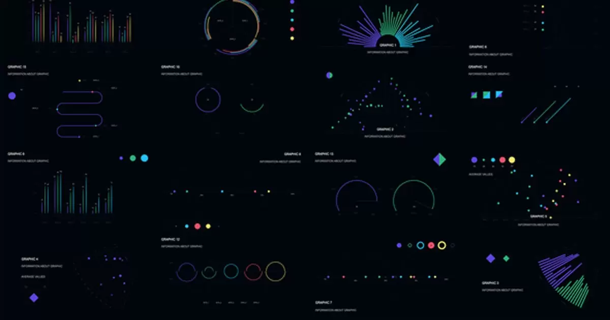 黑色数据图信息图动画图形AE视频模版Clean graphics