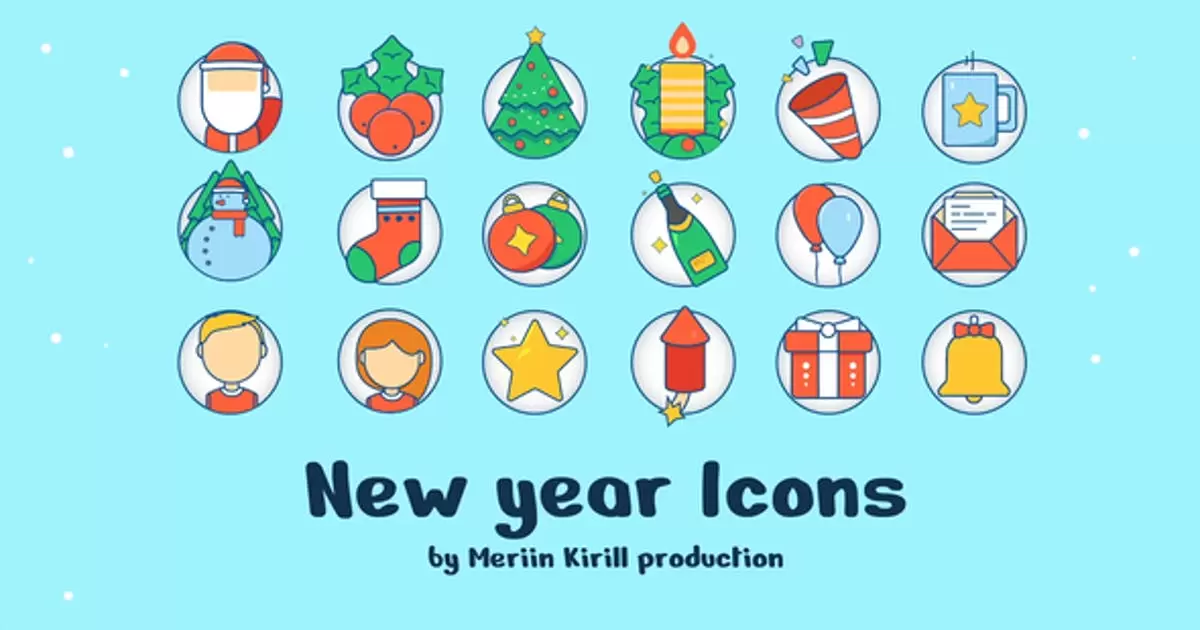 新年节日圣诞节mg动画图标AE视频模版New Year Icons插图