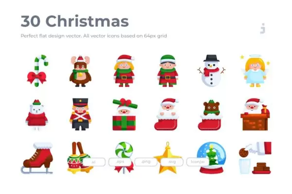 圣诞节平面图标元素[AI,EPS,PNG,SVG]免费下载