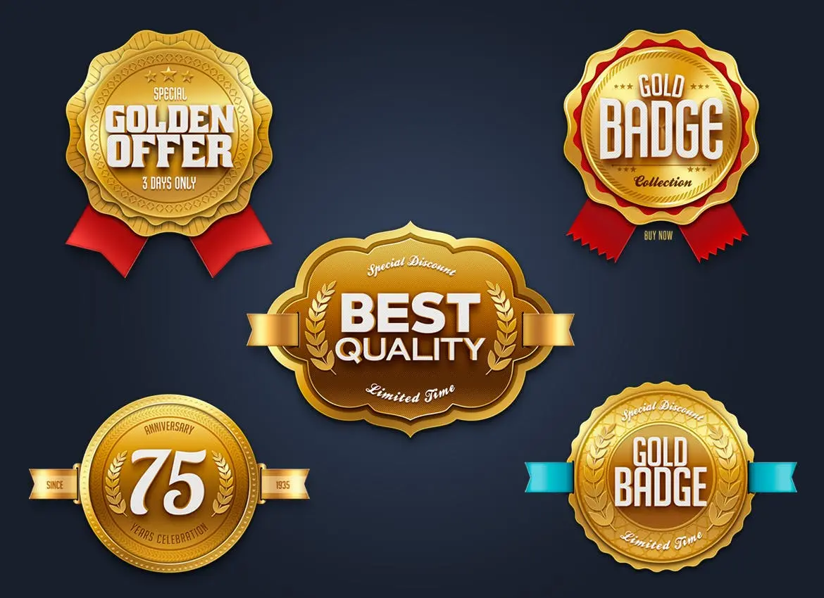 高端3D立体房地产金色配色标签图标设计插图1