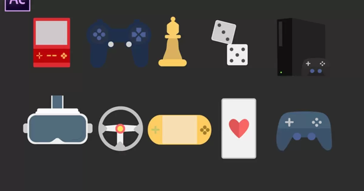 游戏图标动画素材AE视频模版Gaming Icons