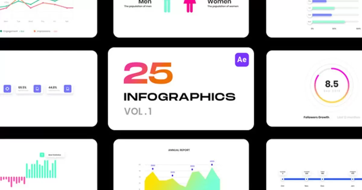 信息图表Vol.1扁平化2022流程设计元素图动画AE视频模版Infographics Vol.1插图