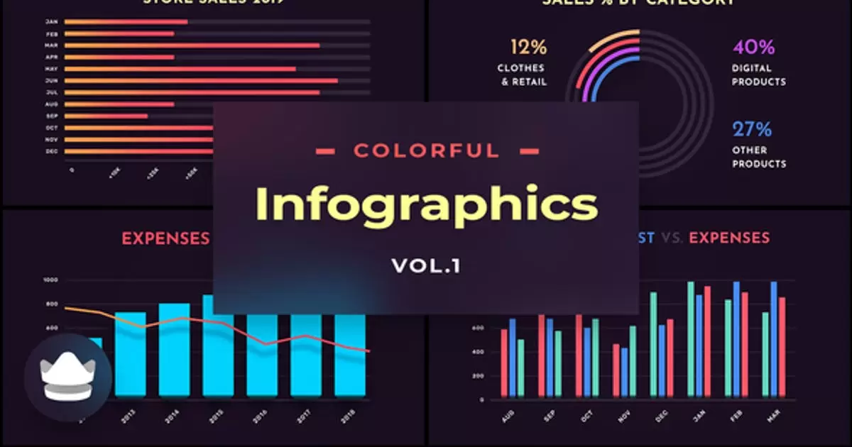 彩色信息图表第1卷AE视频模版Colorful Infographics Vol.1插图