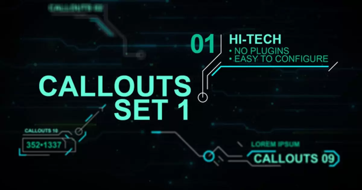 标注设置信息指示器高科技AE视频模版Callouts set 1 hi-tech