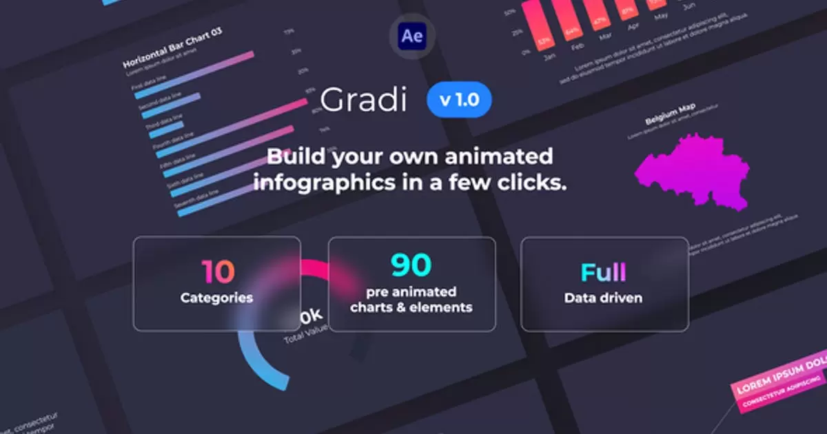 Gradi-渐变信息图表数据动画AE视频模版Gradi – Gradient Infographics插图