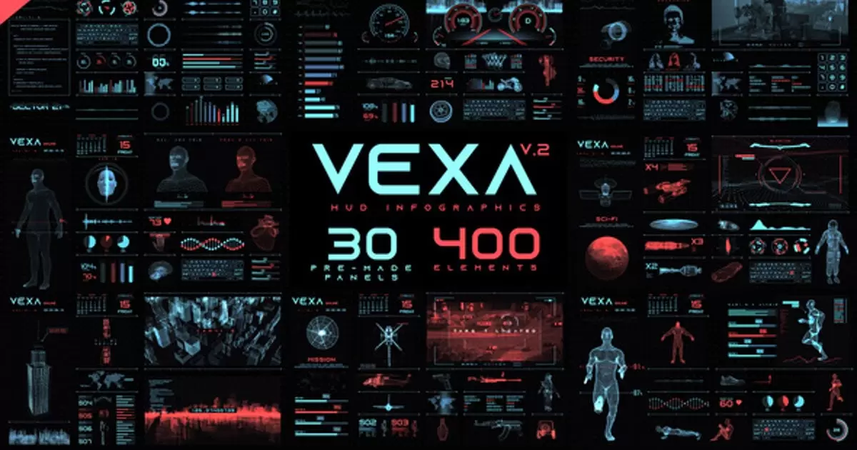 Vexa HUD信息图表动画元素AE视频模版Vexa HUD Infographics