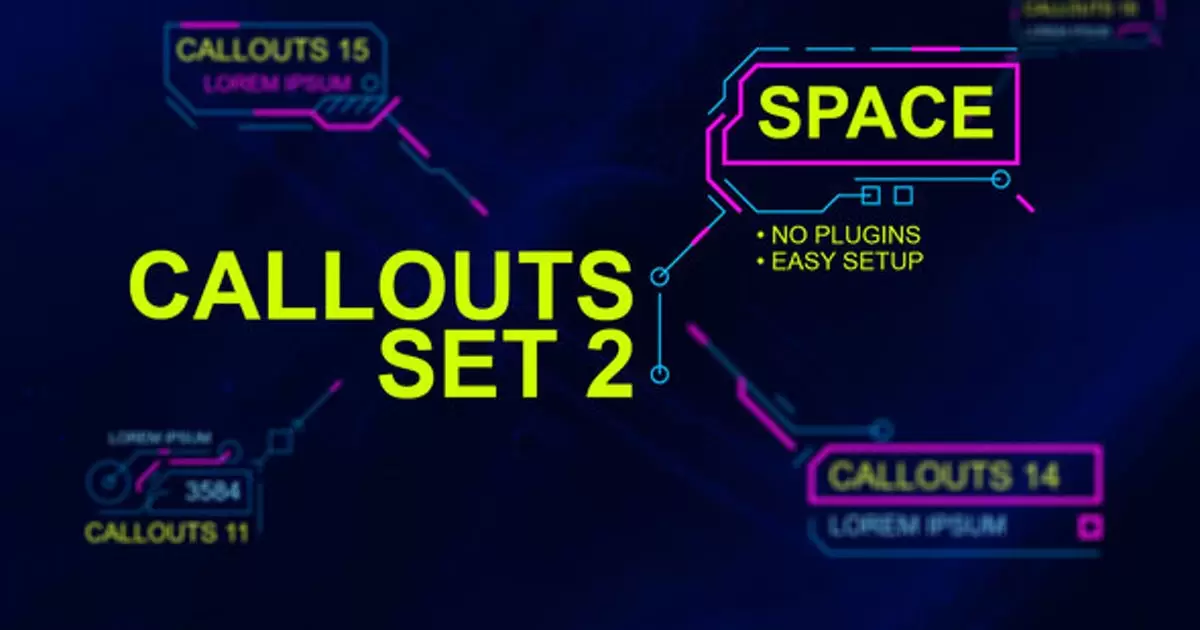 标注设置呼出数据AE视频模版Callouts set 2 space