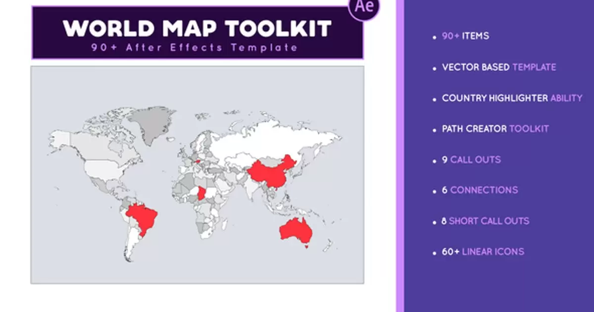 世界地图工具设计包装AE视频模版World Map Toolkit