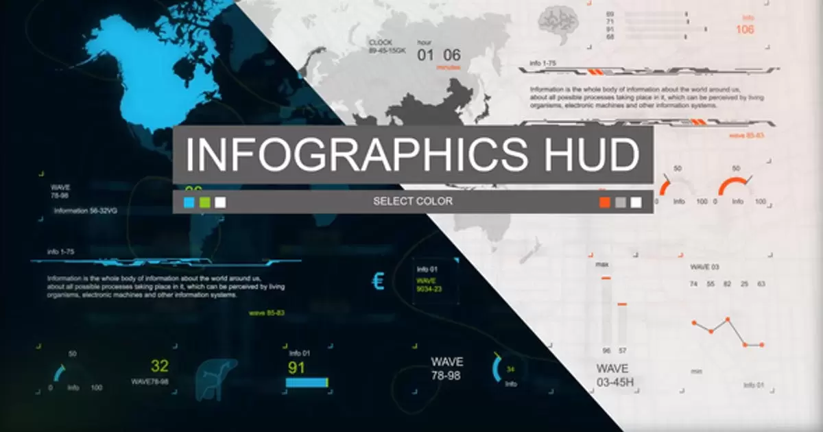 信息图表平视显示器黑白数据图3AE视频模版Infographics HUD set 3插图