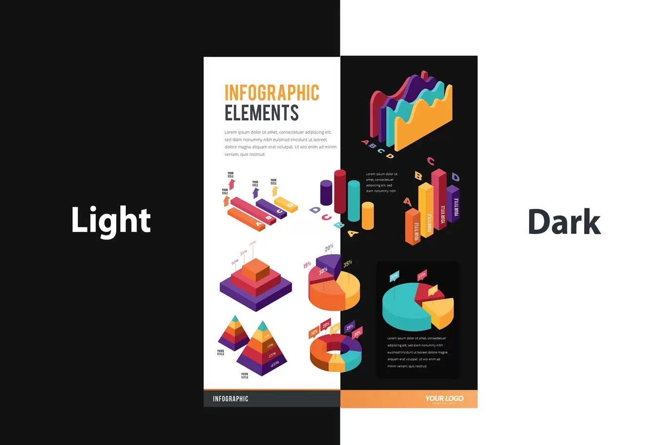 2.5D等轴等距3D立体大数据信息图表矢量图标大集合-AI，EPS，JPG，PDF插图