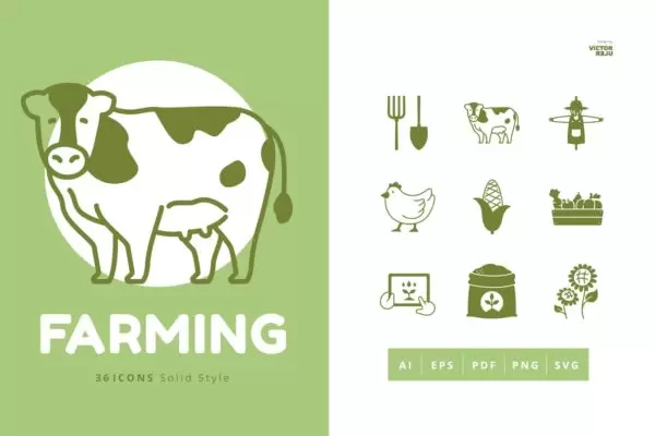 36种农业耕种元素立体图标icon集合-AI，EPS，PDF，PNG，SVG免费下载