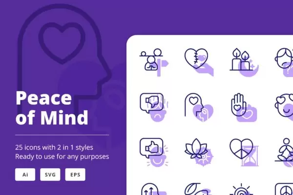 内心平静的图标下载（线框+图形，AI,EPS,SVG）免费下载