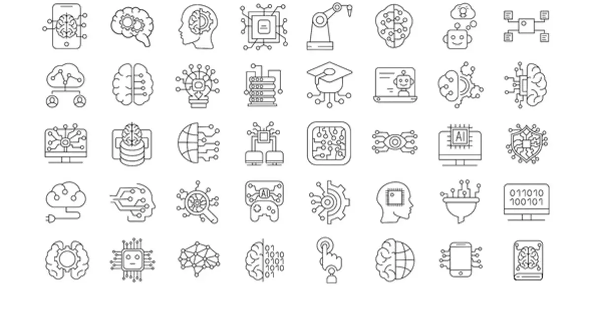 人工智能线图标动画AE视频模版Artificial Intelligence Line Icons插图