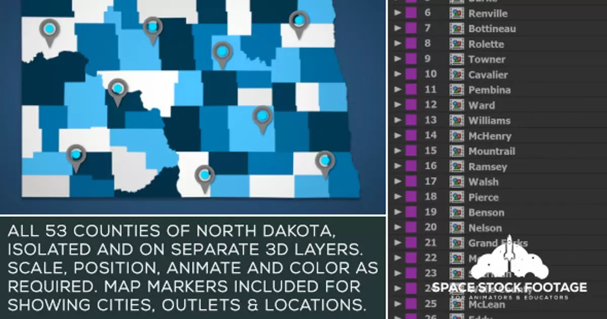 北达科他州地图套件AE视频模版North Dakota Map Kit插图