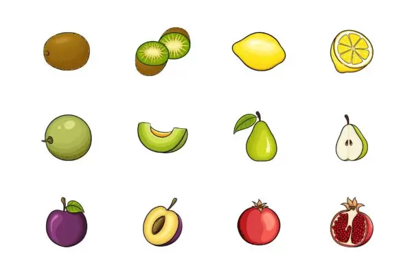 水果插画图标 V.3 （AI,EPS,PNG,PSD）免费下载