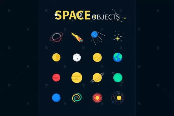 空间物体-多彩的平面设计风格的图标icon集合免费下载