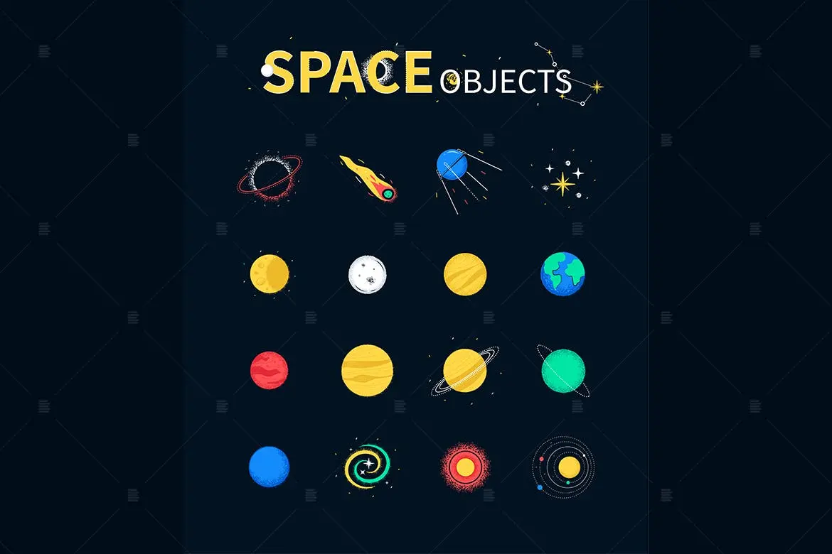空间物体-多彩的平面设计风格的图标icon集合插图