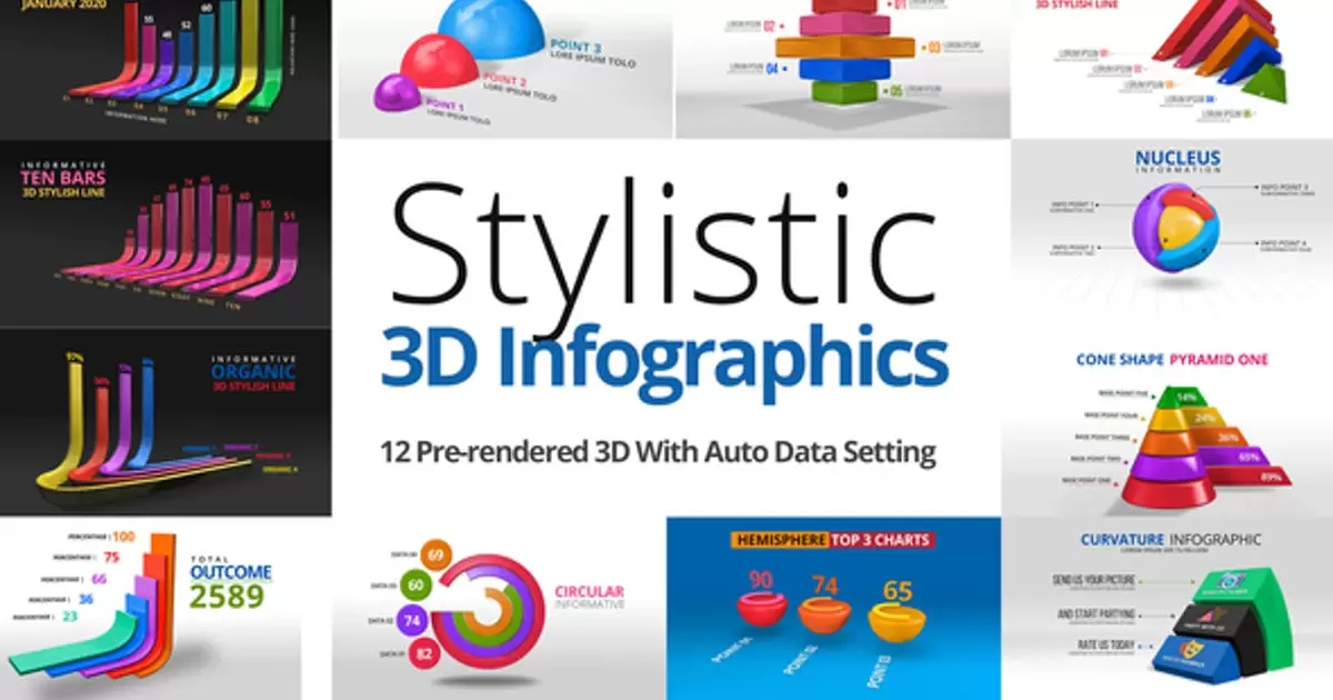 一组风格化3D信息图AE视频模版Stylistic 3D Infographics插图