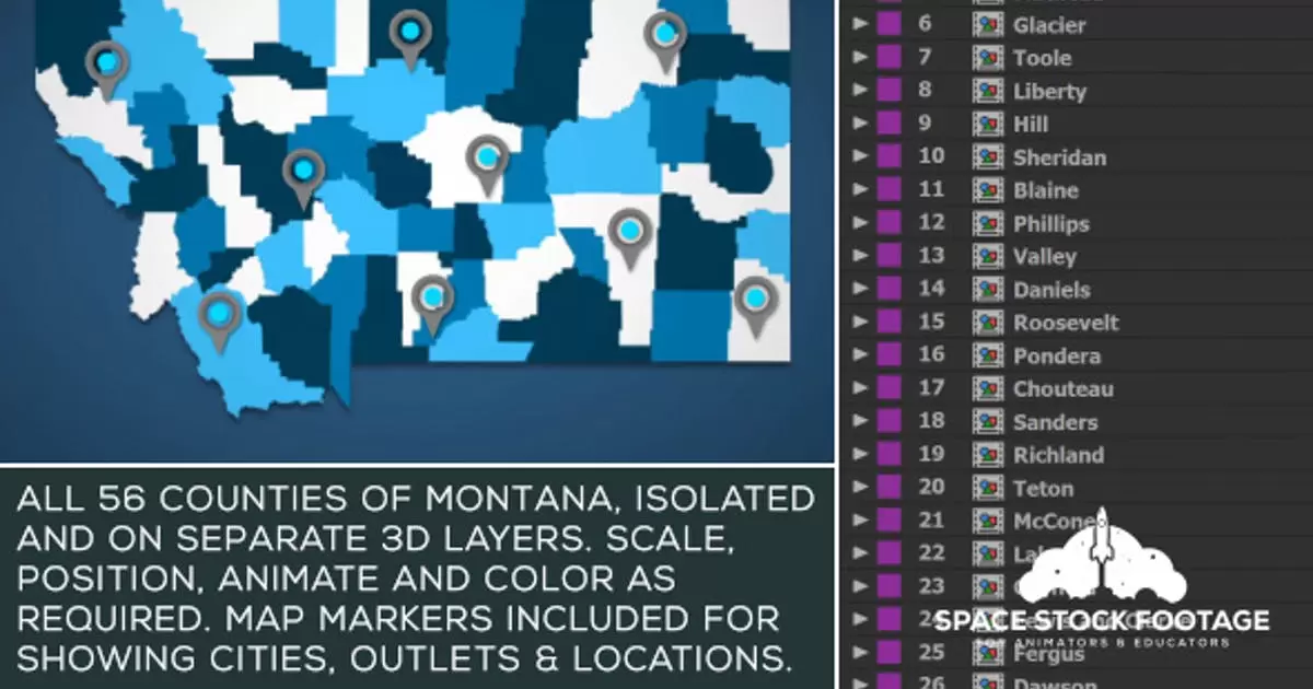 蒙大拿州地图套件AE视频模版Montana Map Kit插图