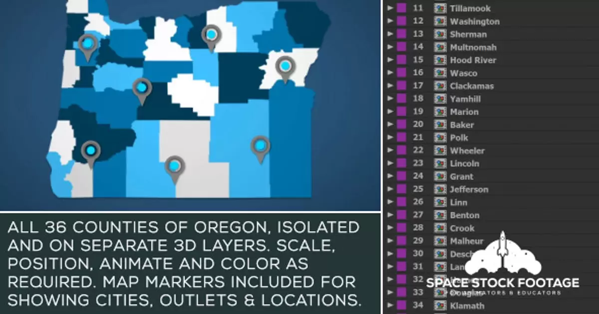 俄勒冈州地图套件AE视频模版Oregon Map Kit插图