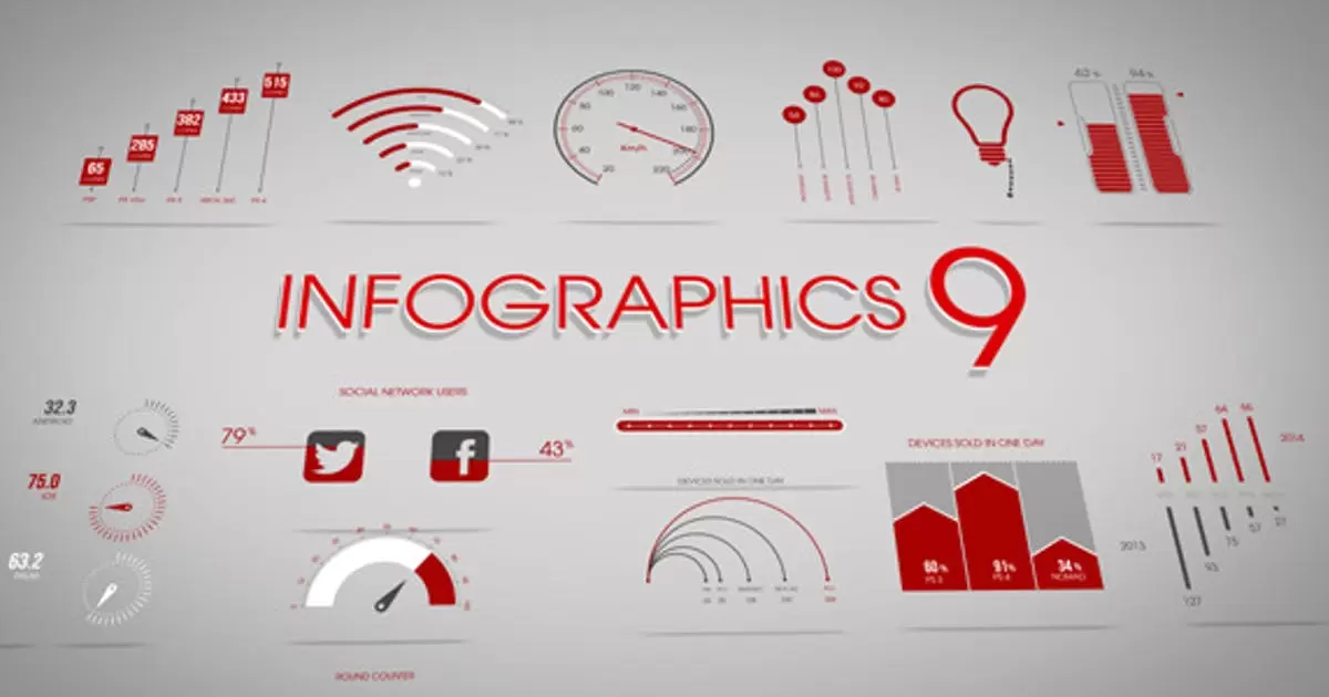 第九套红色数据动画图模板AE视频模版Infographic Templates 9