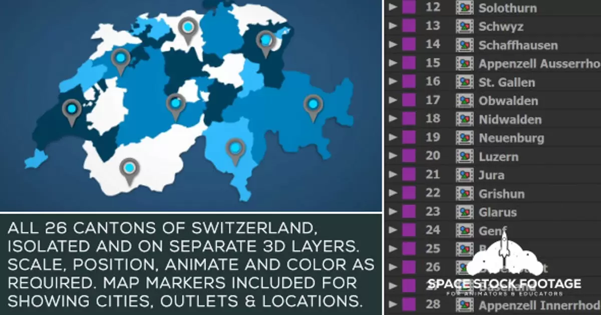 瑞士地图套件AE视频模版Switzerland Map Kit