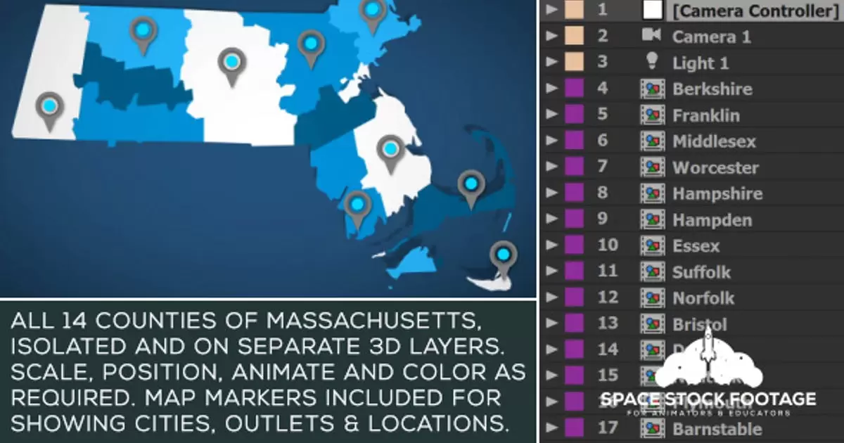 马萨诸塞州地图套件AE视频模版Massachusetts Map Kit插图
