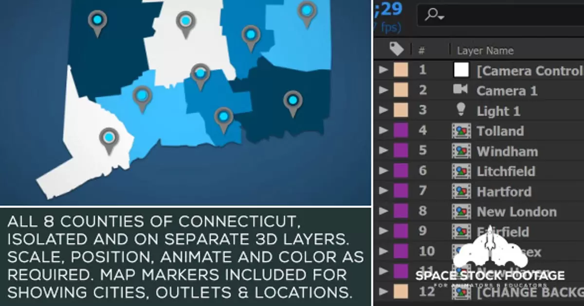 康涅狄格州地图套件AE视频模版Connecticut Map Kit插图