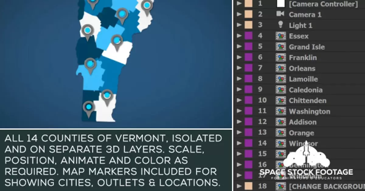 佛蒙特州地图套件AE视频模版Vermont Map Kit插图