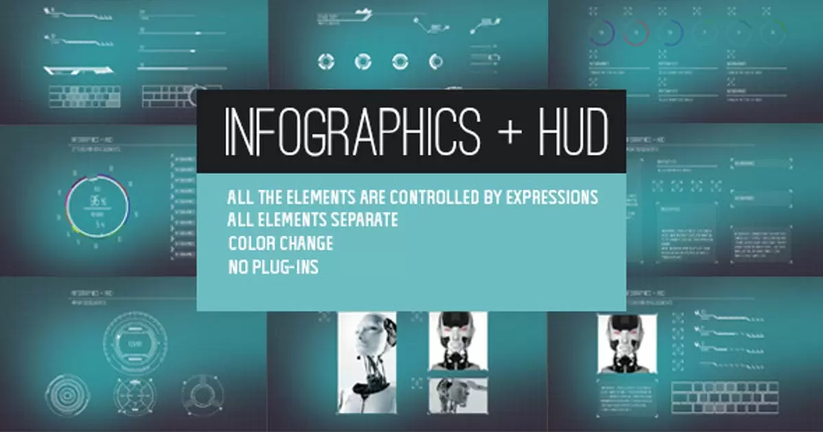 信息图表HUD高科技数据动画AE视频模版Infographics